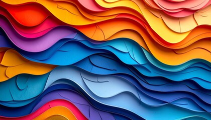 A dynamic abstract background with vibrant, flowing rainbow-colored waves and intricate layers