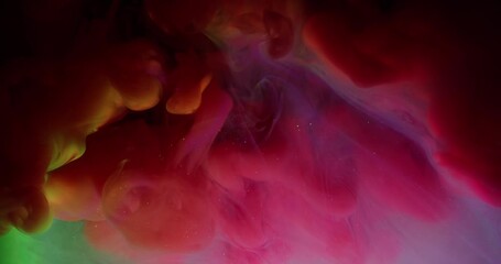 Underwater vapor. Paint water flow. Blur purple blue red color liquid splash cloud glitter texture fog rainbow neon mix particles spill on abstract dark black art background. - Powered by Adobe