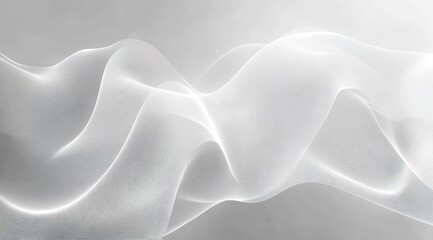 Obraz premium Smooth flowing translucent white waves creating an abstract and airy visual effect on a soft gray background