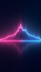 Naklejka premium A glowing digital pulse line shaped like a mountain range, symbolizing excitement and adrenaline in gaming and sports, neon light on dark minimalist background. 