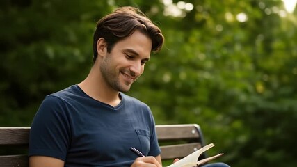 Man writing in park - Powered by Adobe