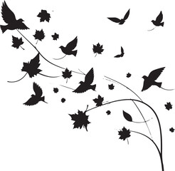  Falling Leaf Autumn Wind Silhouette Vector Illustration