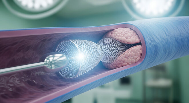 Advanced medical stent insertion in artery