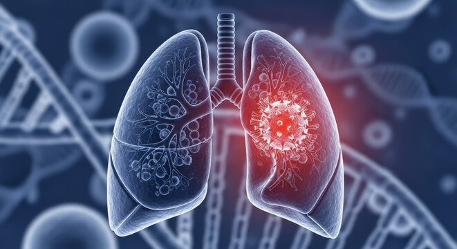 Illustration of virus infection in human lungs.
