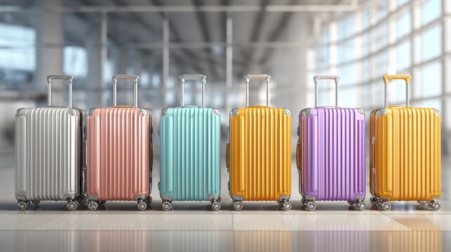 Colorful Array of Luggage in Modern Airport Terminal Showcasing Various Styles and Designs for Travel Enthusiasts Capturing Vibrant Travel Aesthetic