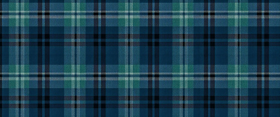 Seamless tartan plaid pattern in blue green and navy tones with Scottish winter fabric texture symmetrical design
