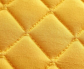 Naklejka premium close-up of yellow quilted fabric with soft padded texture and detailed stitching in square patterns