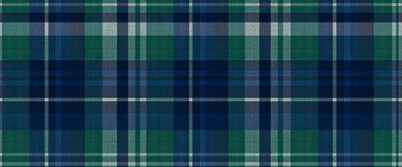 Seamless tartan plaid pattern in blue green and navy tones with Scottish winter fabric texture symmetrical design