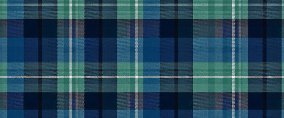 Seamless tartan plaid pattern in blue green and navy tones with Scottish winter fabric texture symmetrical design
