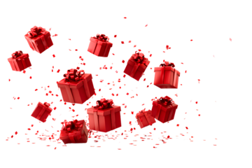 red gift boxes flying, isolated on a Transparent background PNG