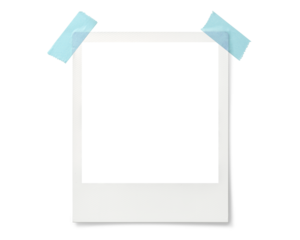 水色のテープで留められたポラロイド写真の画像合成用素材