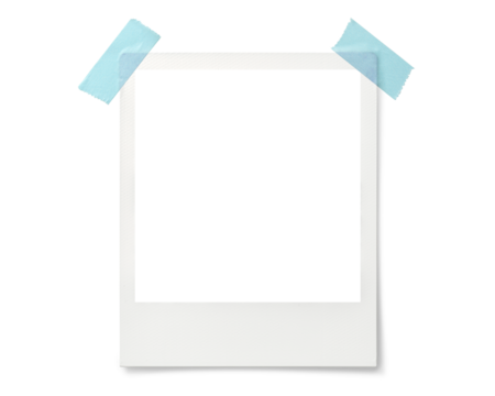 水色のテープで留められたポラロイド写真の画像合成用素材