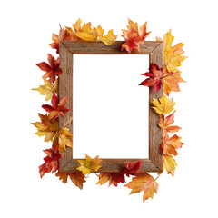 Autumn leaves framing empty space isolated on transparent background