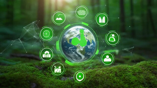 Earth Ecological Green Energy Icons Plexus Concept Moss in Forrest Background 3D Render.new