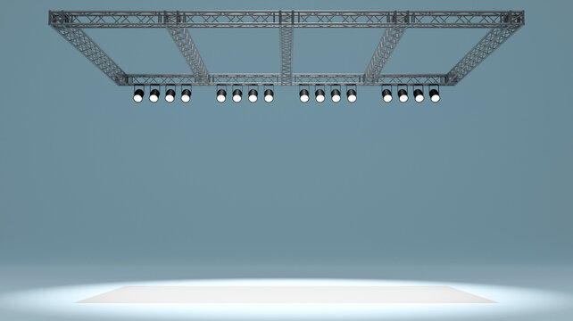 3D rendering of lighting and spotlight with rigging truss system for all events on color background, Construction design concept