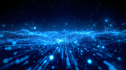 Naklejka premium Abstract Blue Digital Data Wave and Particles