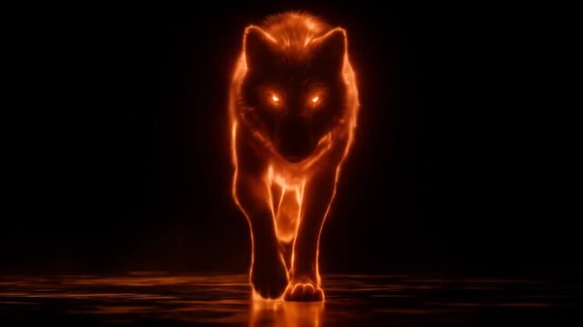 Animated glowing wolf against black background ready for commercial use