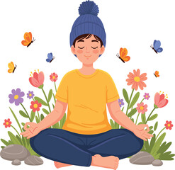 Cartoon Meditation in Peaceful Nature