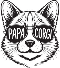 Papa Corgi with Sunglasses Head Silhouette