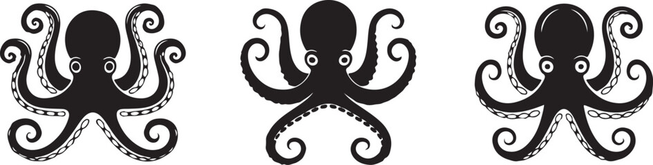 Octopus Silhouettes Squid Cephalopod Aquatic Animals Marine Life Logo Artworks