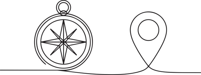 Compass Location Pointer Continuous Line Drawing Travel Adventure Icon
