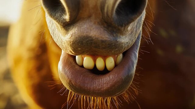 Close-up shot of a horse's mouth showing a missing tooth