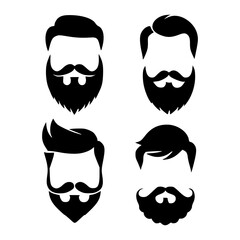 Beard and Mustache Silhouette Icons Set for Men