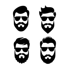 Bearded Man Silhouette Icons with Sunglasses Set