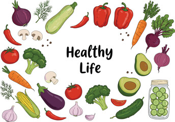 Assortment of Fresh Vegetables and Healthy Food Items Forming a Frame, Promoting a Healthy Lifestyle and Clean Eating