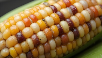 Fresh Bi-Color Sweet Corn on the Cob with Green Husk, Close-up Macro