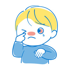 目のかゆみがあり、充血してしまっている男の子
