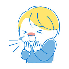 感染症または花粉症のため、くしゃみが止まらない男の子
