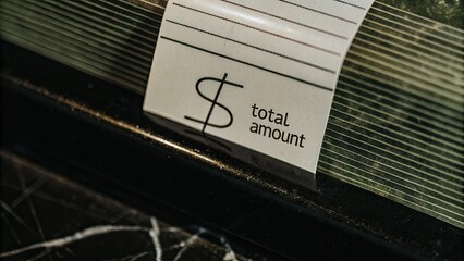 Close-up of a receipt showing total amount due