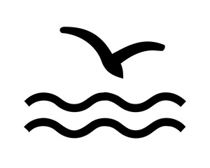 Seagull flying over the sea in simple style