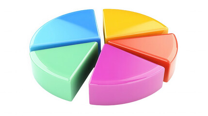 Fototapeta premium A colorful pie chart with five segments isolated in a studio shot on transparent background