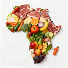 Healthy Food Composition Forming Africa Map on White Surface