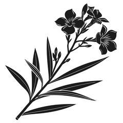 Stylized black and white oleander branch with flowers and leaves