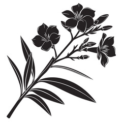 Black and white silhouette of oleander flowers and leaves