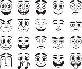 Cartoon Face Expression Collection Black and White Line Art