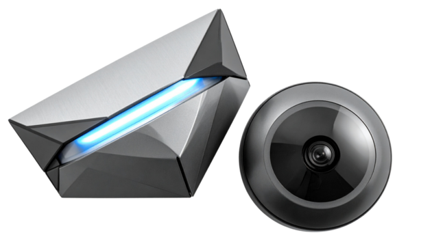 Set of Futuristic Abstract Technology Objects with Glowing Blue Lights Isolated on White