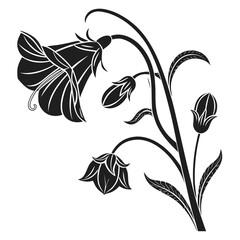 Elegant black and white floral design with bell flowers and buds