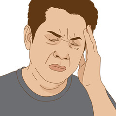 A man dizziness or vertigo, migraine, Illustration cartoon on white background