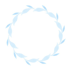 A wreath of blue plant branches. Flowers, buds. Winter plants. Watercolor.