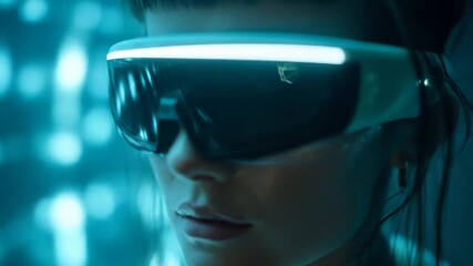 Woman wearing vr glasses futuristic technology augmented reality concept - Powered by Adobe