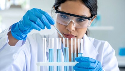 Scientist pouring liquid into test tubes (3)