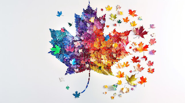 Canada Maple leaves pazzles with rainbow background