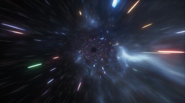 Hyperspace Jump. Flying Through the Universe Lightspeed Tunnel. Acceleration and Slowdown of Abstract Spaceship Like Star Wars Effect new.