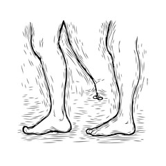 Abstract human figures legs depiction presenting distorted perspective on human anatomy artistic