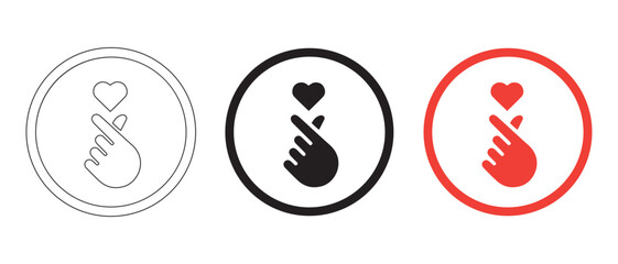Finger heart gesture icons. isolated on white background in different colors and styles.