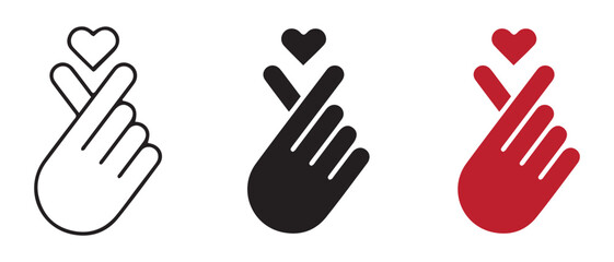 Finger heart gesture icons. isolated on white background expressing love and affection.